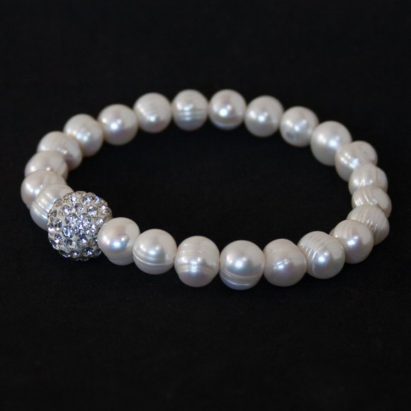 Real Cultured Freshwater Baroque Pearl Bracelet, Size 18cm, CZ Bead - Picture 3 of 3